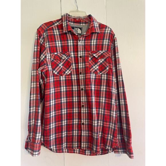 The North Face Men's Size Medium Heavy Cotton Plaid Button-Up Shirt Red & Blue - Picture 1 of 5